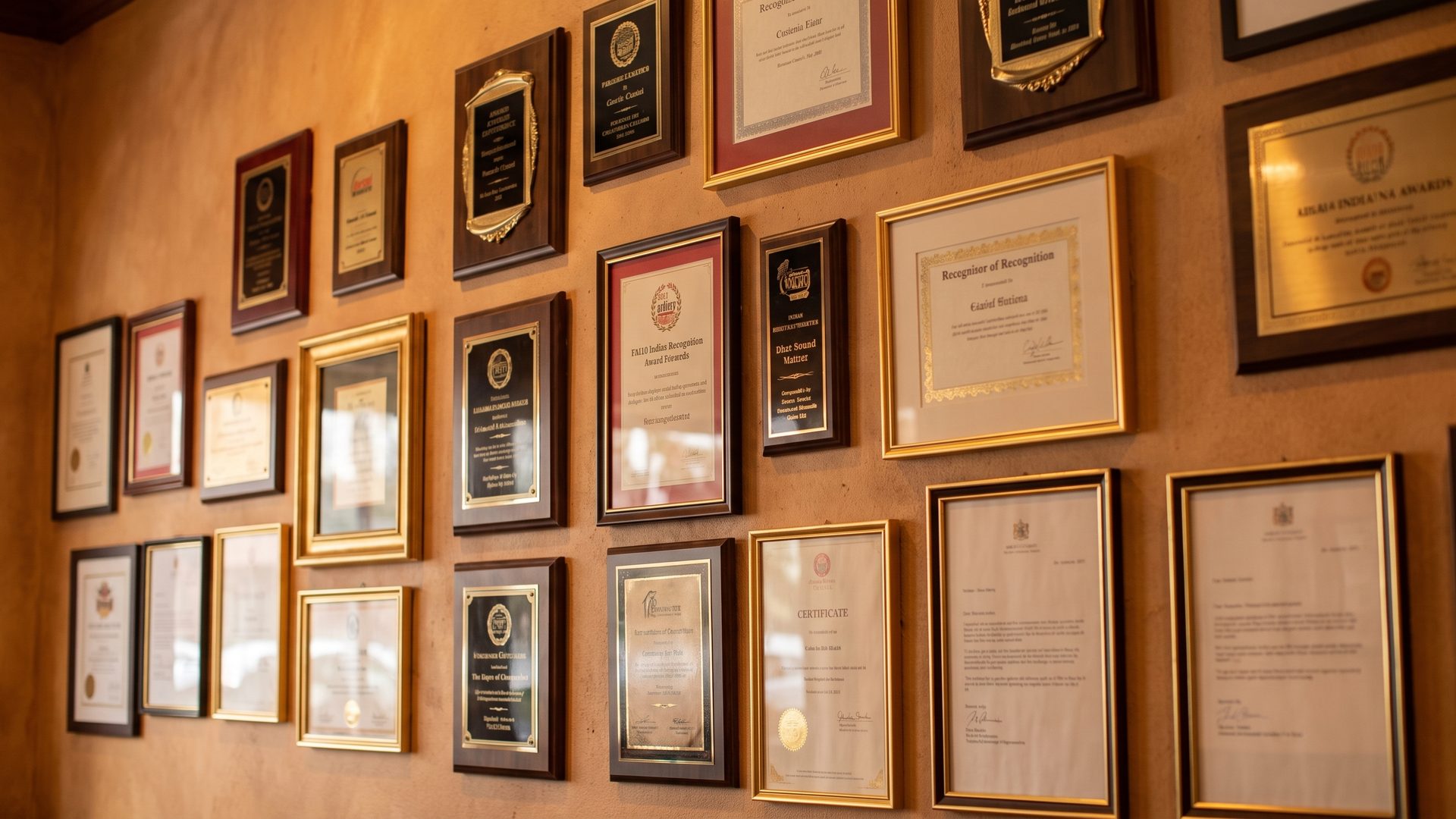 A wall full of awards