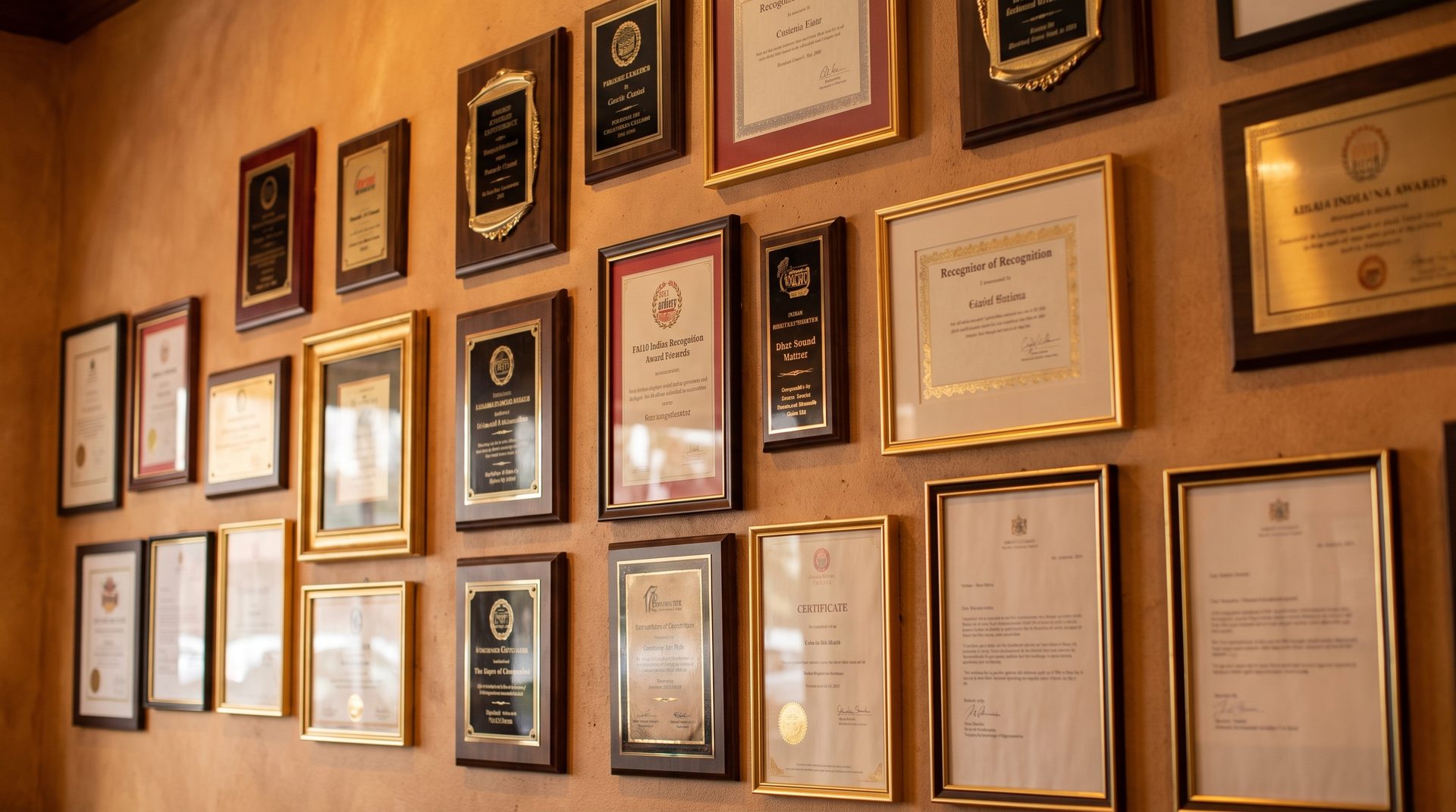 A wall full of awards